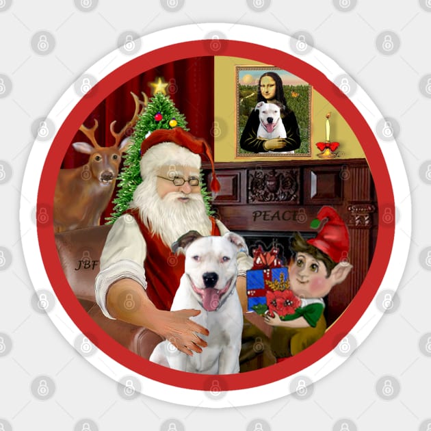 Santa at Home with his White Pit Bull Sticker by Dogs Galore and More